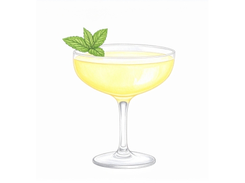 Classic color pencil illustration of a French Pearl cocktail.