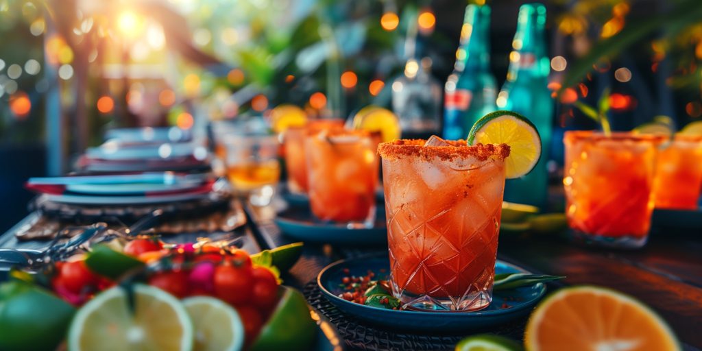 Colourful table setting for Cinco de Mayo party with spicy tequila cocktails