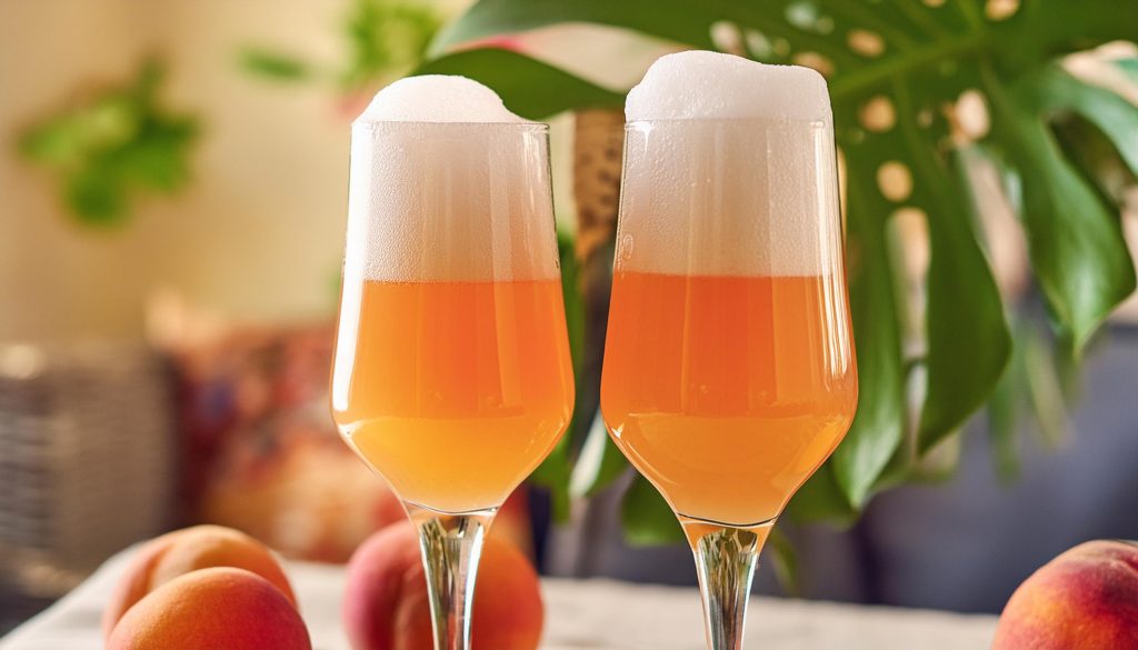 Close up of two Cosmobellinis with frothy tops