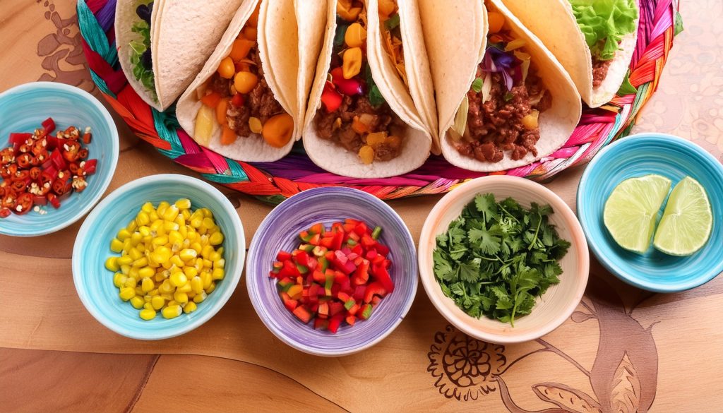 Top view of a taco station setup
