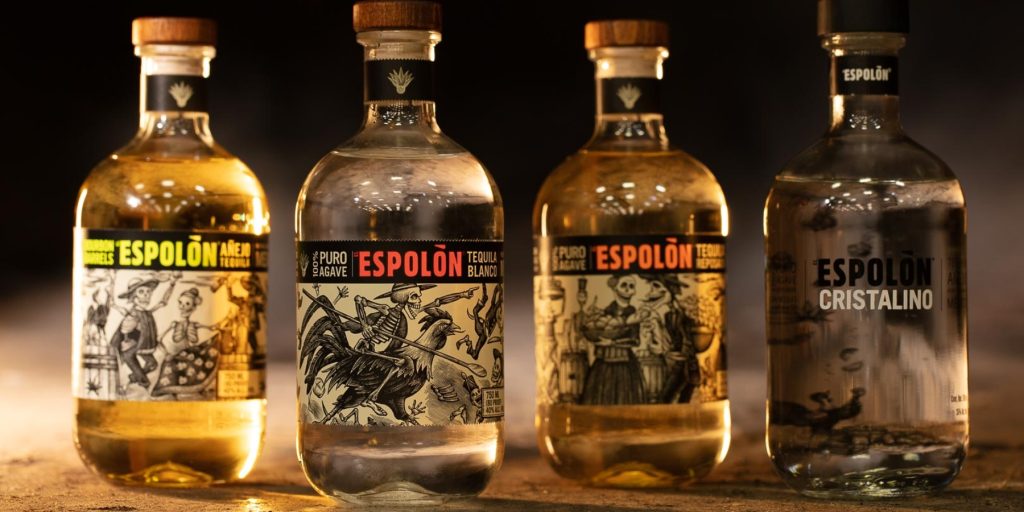 Close-up of full range of Espolòn Tequila bottles