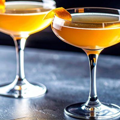 Two classic Sidecar cocktails with orange peel garnish