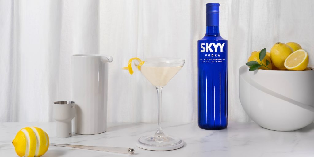 Classic SKYY Vodka Martini with lemon peel garnish