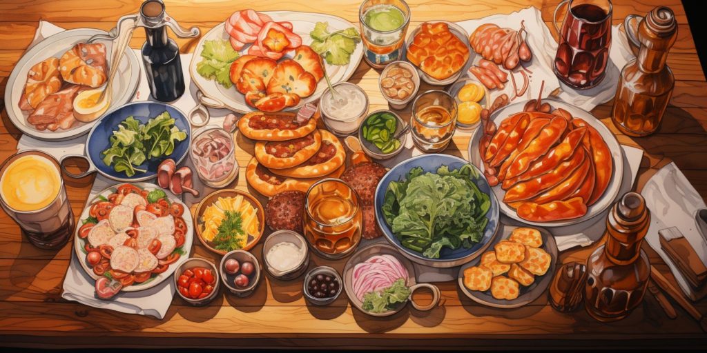 Illustration of traditional Oktoberfest foods