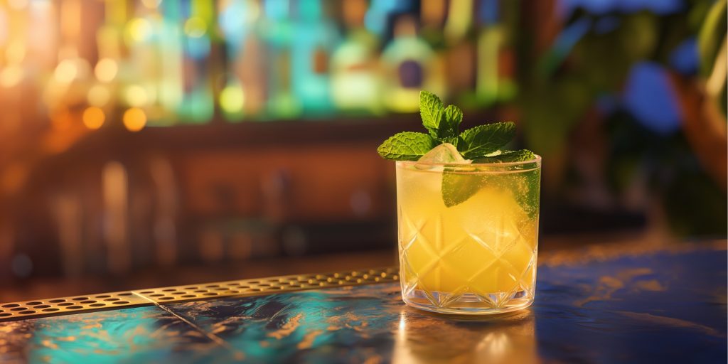 Grand Smash cocktail with fresh mint garnish