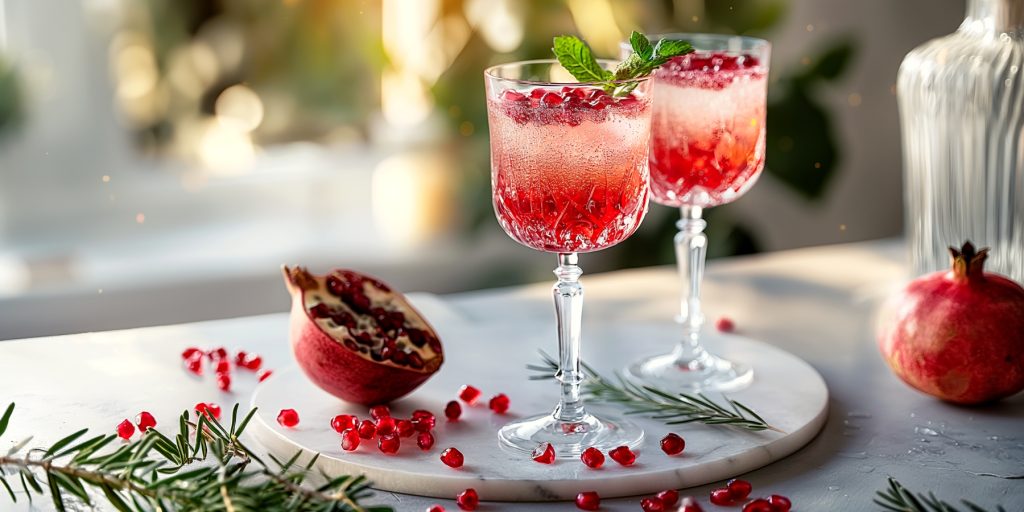 Two elegant Pomegranate and gin cocktails